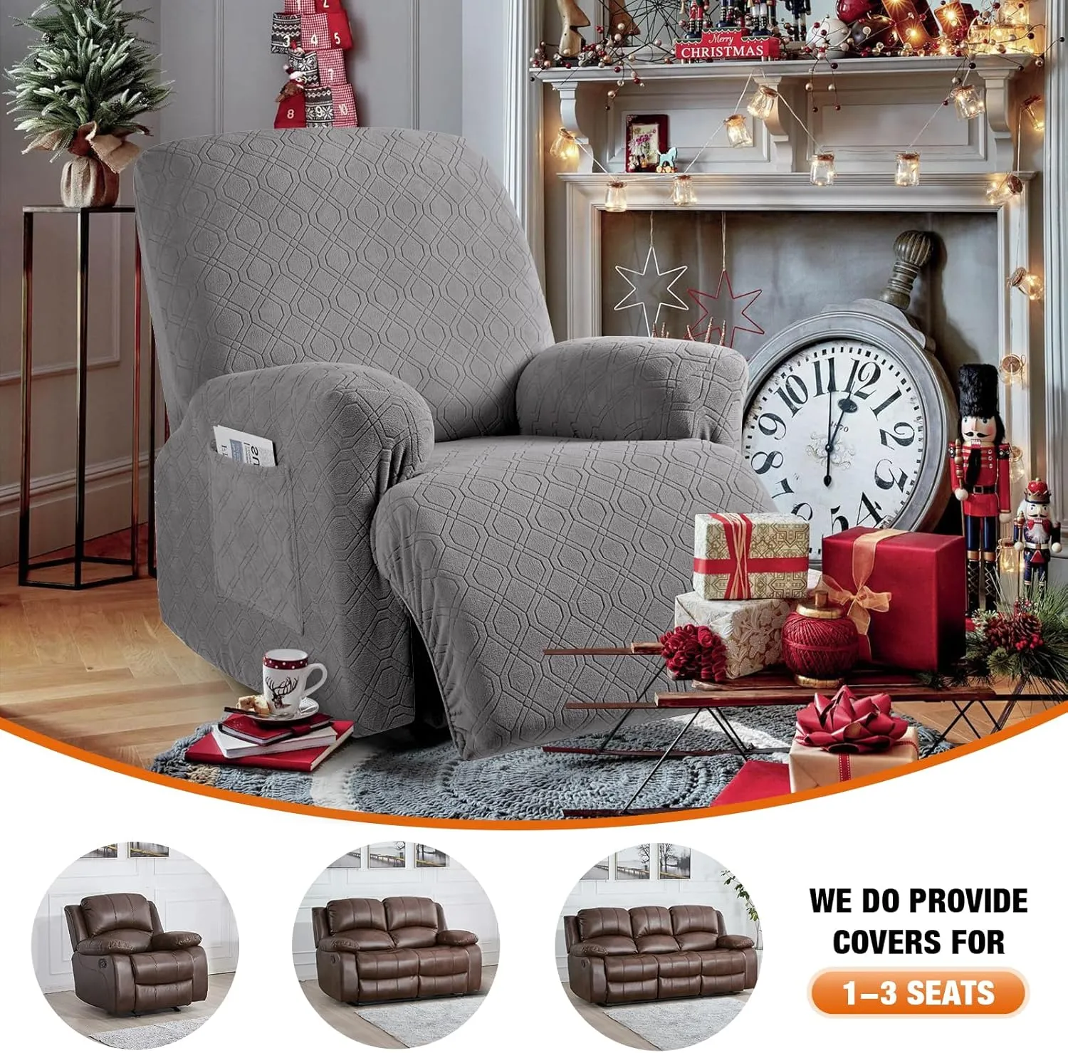 VANSOFY Recliner Chair Cover, 3-Pieces Stretch Recliner Covers for Recliner Chair Soft Reclining Chair Slipcover Furniture Protector for Dogs Cats(Light Gray)