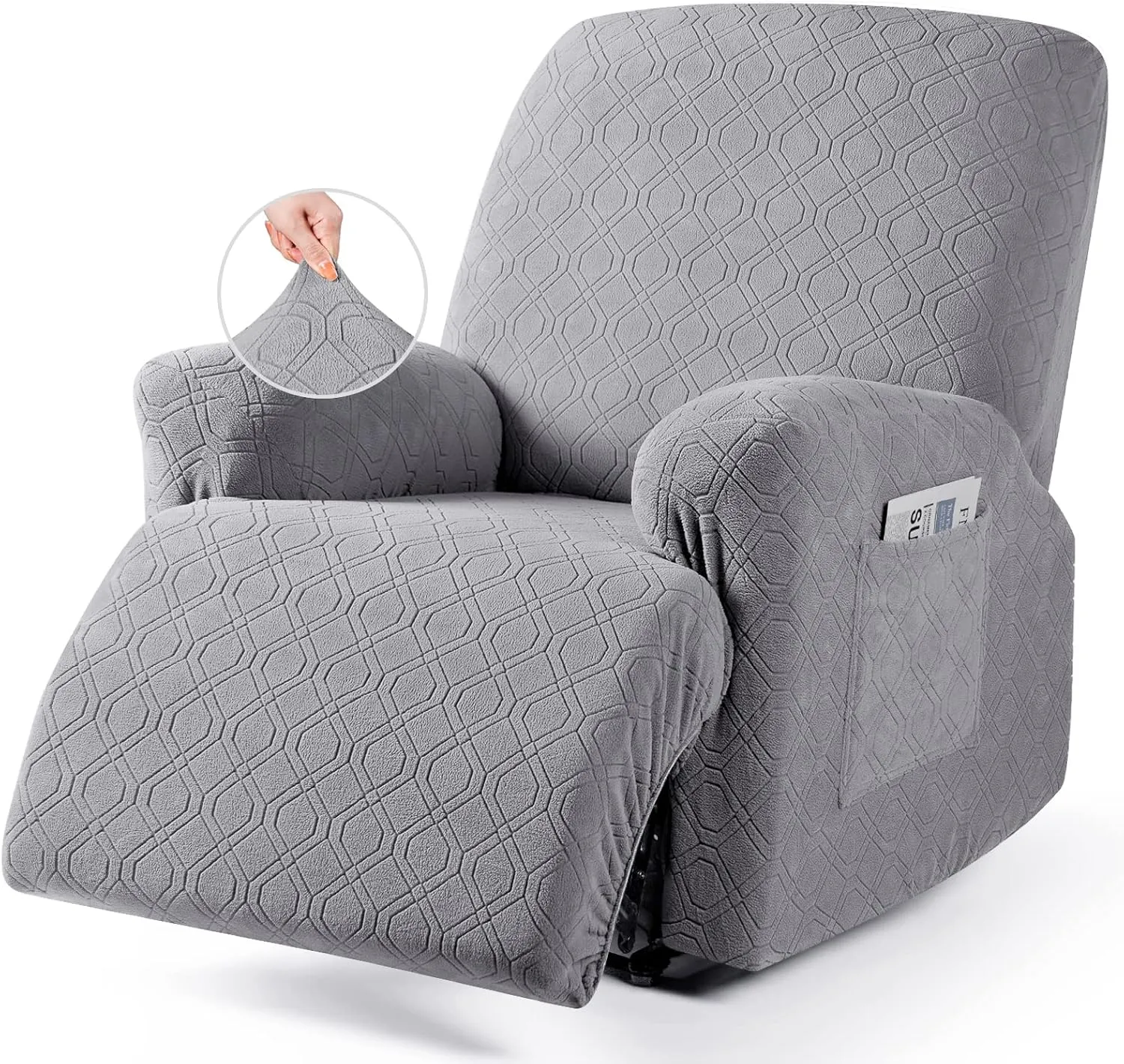 VANSOFY Recliner Chair Cover, 3-Pieces Stretch Recliner Covers for Recliner Chair Soft Reclining Chair Slipcover Furniture Protector for Dogs Cats(Light Gray)