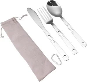 VANZACK Lunch Utensil Set Camping Cutlery Caddy Stainless Steel Tableware Set Compact Travel Cutlery for Bbq Hiking