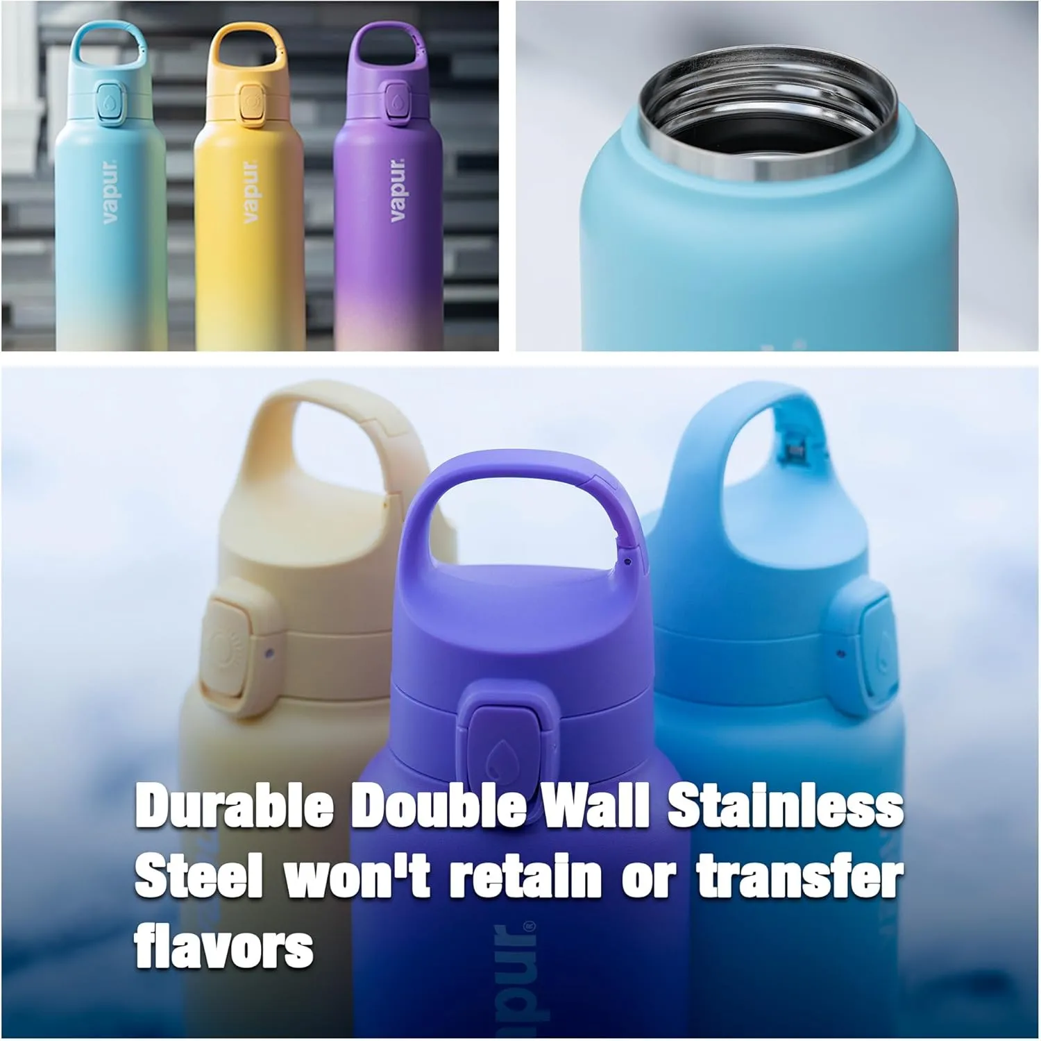 Vapur Chill Double Wall Insulated Reusable Water Bottle with Lockable Lid, Keeps Drinks Cold or Hot, Hydration On The Go, Ideal for Traveling, Hiking or Camping, BPA Free, 20 Ounce, Seaside