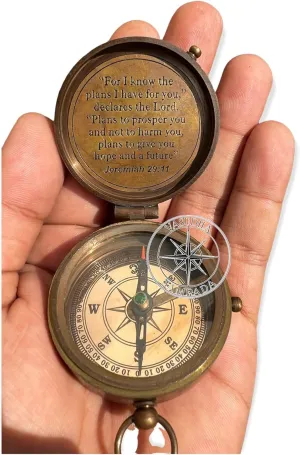 Vasudha Sampada Handicrafts Classic Pocket Style Camping Old Fashioned Brass Compass Pocket Compass Maritime Antique Vintage Style For Camping, Hiking, Touring With A Beautiful Leather Bag