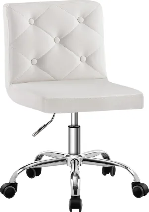 VECELO PU Leather Mid-Back Armless Vanity Chair Adjustable Height 360° Rolling Swivel for Home Office Work, White