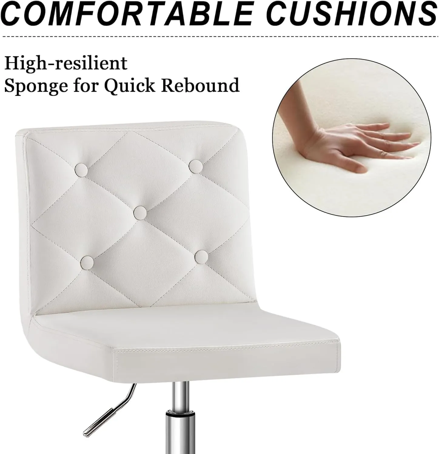 VECELO PU Leather Mid-Back Armless Vanity Chair Adjustable Height 360° Rolling Swivel for Home Office Work, White