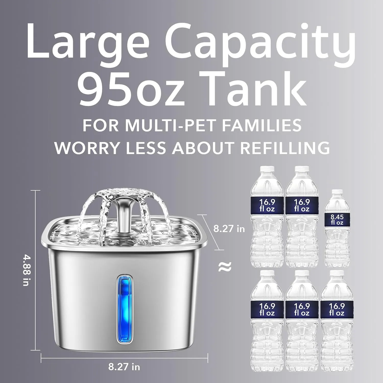 Veken Innovation Award Winner Stainless Steel Cat Water Fountain, Dad Gifts, 95oz/2.8L Automatic Pet Fountain with 3 Replacement Filters & 3 Pre-Filter Sponges & Silicone Mat for Cats, Dogs (Silver)