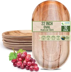 Verde Planet - Disposable Palm Leaf Plates - Stylish Substitutes for Traditional Platter - Ideal Charcuterie Boards Serving Tray for Christmas, Thanksgiving, Weddings & Events - 22" Oval, 10-pack