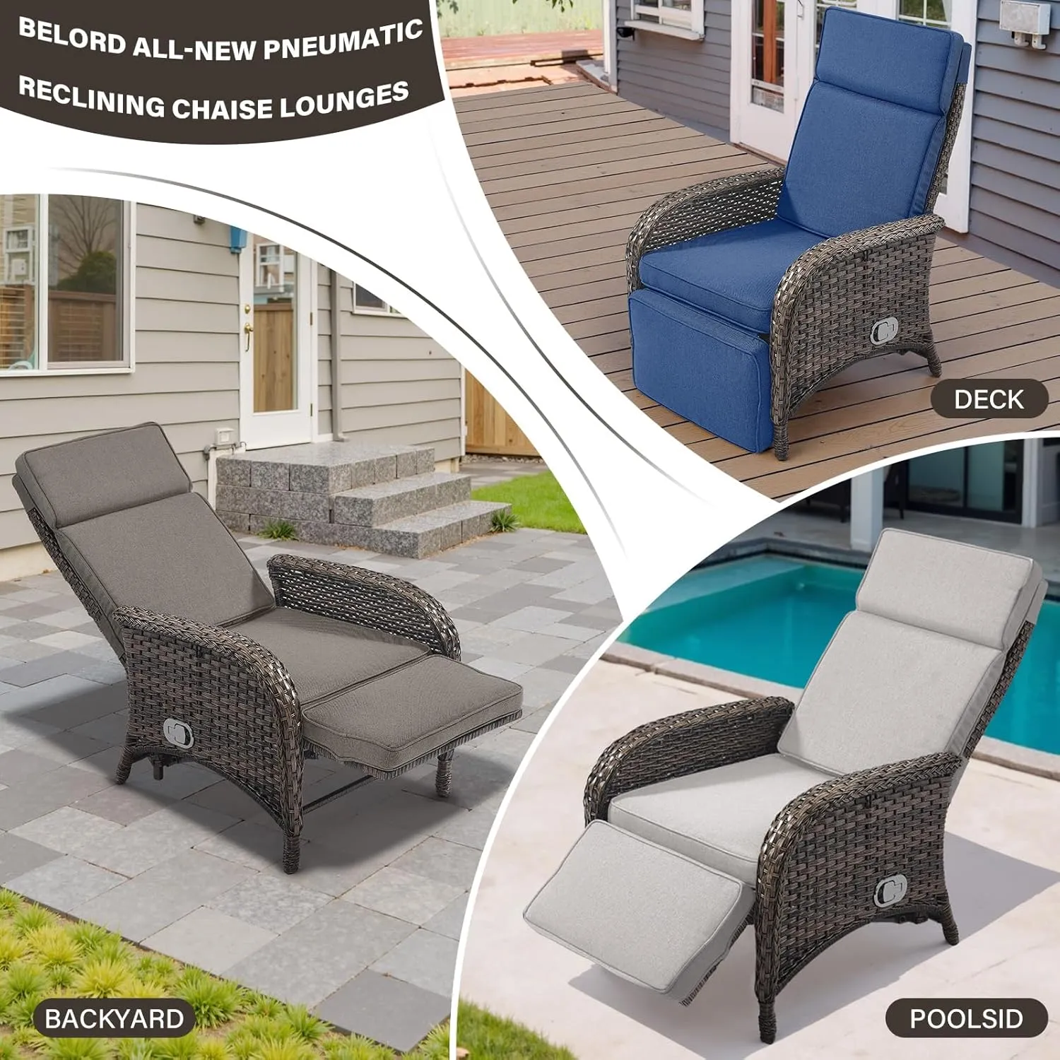 Versatile Outdoor Recliner Chair - Reclining Patio Chair with Adjustable Backrest and Footrest, All-Weather Wicker Chaise Lounge Chair Outdoor for Pool Deck Brown