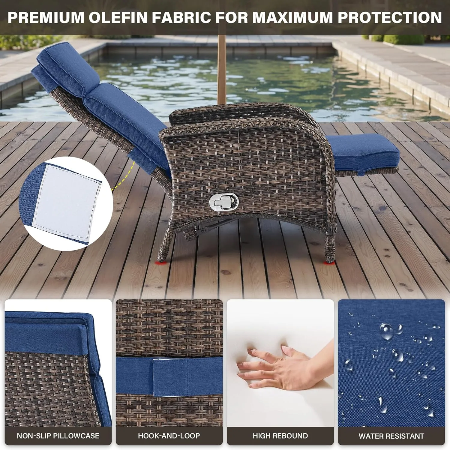 Versatile Outdoor Recliner Chair - Reclining Patio Chair with Adjustable Backrest and Footrest, All-Weather Wicker Chaise Lounge Chair Outdoor for Pool Deck Brown