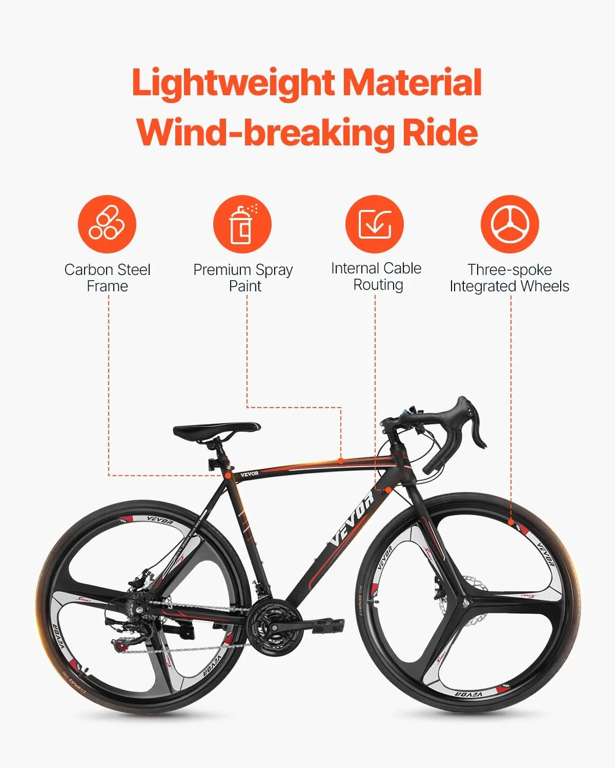 VEVOR Road Bike, 700C Wheels Racing Bike, Shimano Drivetrain City Commuter Road Bicycle, Urban Adult Sport Bicycle with Drop Bar, for Men and Women