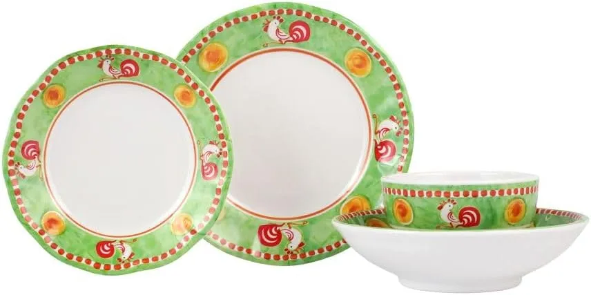 Vietri Campagna Gallina Dinnerware Set Unbreakable Lightweight Melamine Pasta Bowl and Dinner Plate 5 to 10 Inch Green