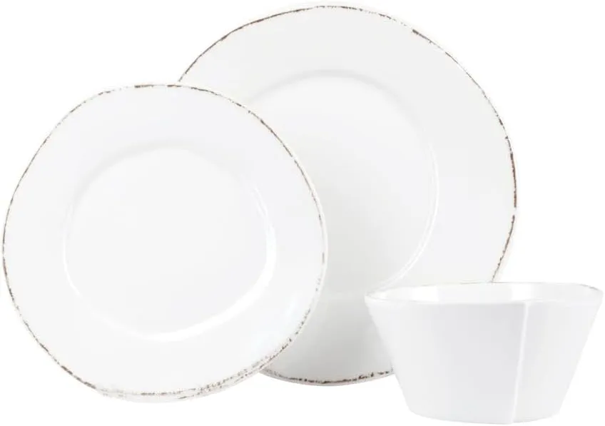 Vietri Melamine Lastra White 3-Pc Place Setting, Unbreakable Dinnerware Set with Bowl & Plates