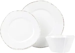 Vietri Melamine Lastra White 3-Pc Place Setting, Unbreakable Dinnerware Set with Bowl & Plates