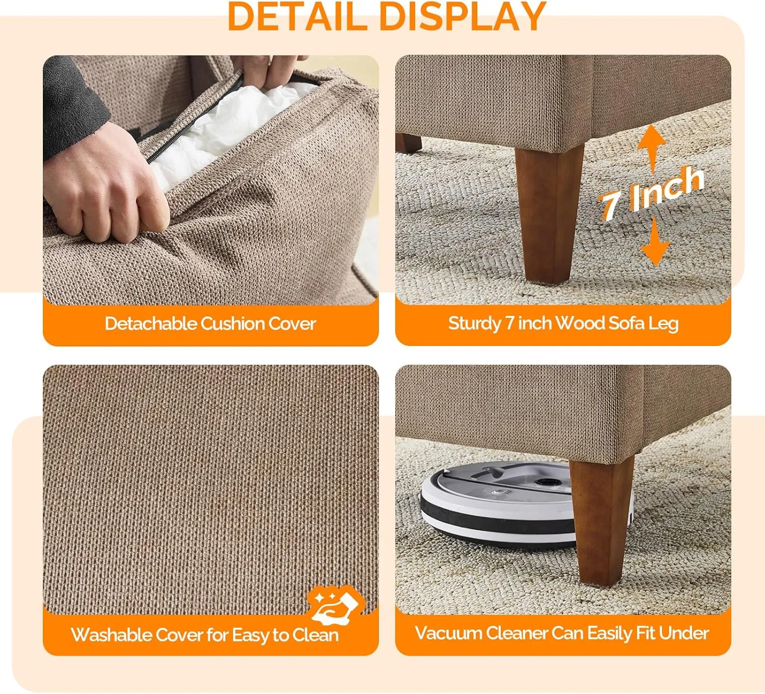 VINGLI Mid-Century Accent Arm Chair, Light Brown Upholstered Armchair Comfy Sofa Chair Reading Chair High Back Living Room Bedroom Furniture for Apartment