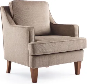 VINGLI Mid-Century Accent Arm Chair, Light Brown Upholstered Armchair Comfy Sofa Chair Reading Chair High Back Living Room Bedroom Furniture for Apartment