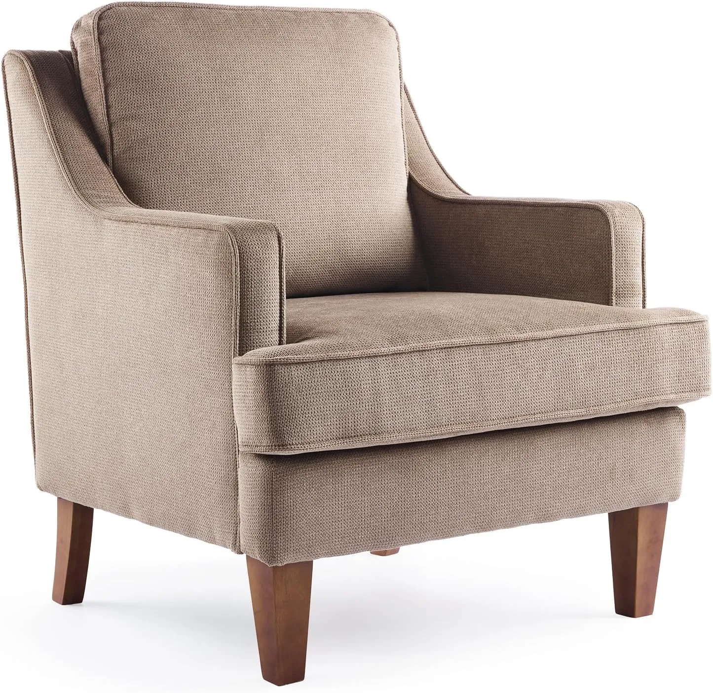 VINGLI Mid-Century Accent Arm Chair, Light Brown Upholstered Armchair Comfy Sofa Chair Reading Chair High Back Living Room Bedroom Furniture for Apartment