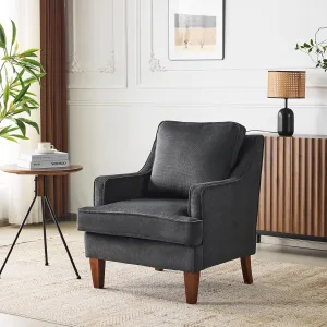 VINGLI Mid-Century Accent Chairs, Black Upholstered Armchair Comfy Sofa Chair Reading Chair High Back Living Room Bedroom Furniture for Apartment