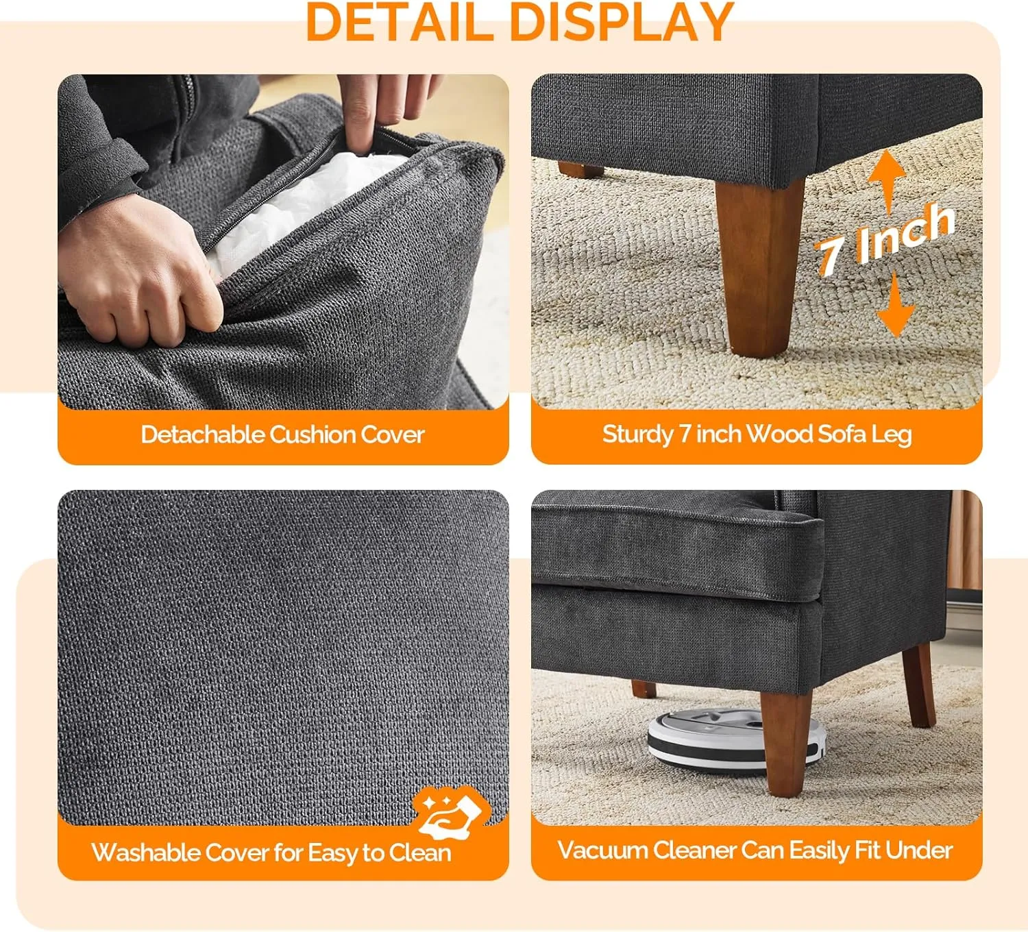 VINGLI Mid-Century Accent Chairs, Black Upholstered Armchair Comfy Sofa Chair Reading Chair High Back Living Room Bedroom Furniture for Apartment