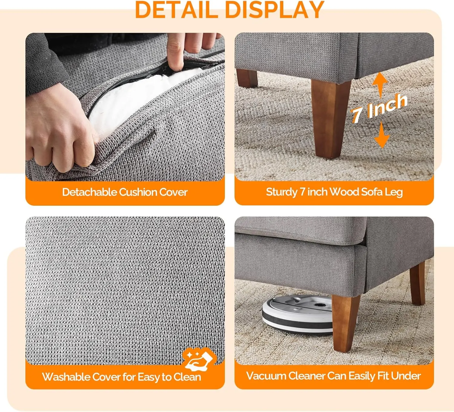 VINGLI Mid-Century Accent Chairs, Light Grey Upholstered Armchair Comfy Sofa Chair Reading Chair High Back Living Room Bedroom Furniture for Apartment