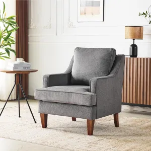 VINGLI Mid-Century Accent Chairs, Light Grey Upholstered Armchair Comfy Sofa Chair Reading Chair High Back Living Room Bedroom Furniture for Apartment