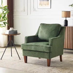 VINGLI Mid Century Modern Accent Chair, Green Upholstered Armchair Comfy Sofa Chairs Reading Chair High Back Living Room Bedroom Furniture for Apartment