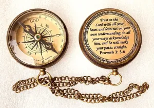 Vintage Brass Compass 2 Inch Poem Engraved Pocket Compass with Chain & Wooden Case Maritime Compass for Hiking Travelling Camping Navigation Tool & Inspiration Gift