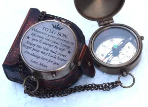 Vintage Brass Gift for Son from Mom Dad | Engraved Compass 2" - Father to Son Gifts, Mom to Son Gifts for Graduation, Birthday Baptism Confirmation Communion