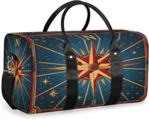 Vintage Compass Travel Duffle Bag, Sports Gym Bags for Women Men, Carry On Weekender Overnight Bag, Nautical Compass Workout Hospital Airplane Trips Bag