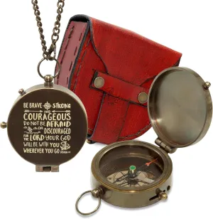 Vintage Handmade Brass Engraved Functional Compass with ''Be Strong & Courageous..Joshua 1:9"- Father's Day, Graduation Day, Baptism, First Communion, Retirement Gifts for Mens, Boys, Son