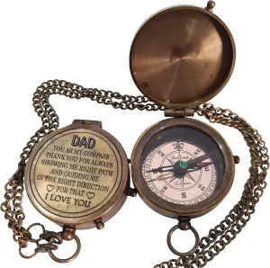Vintage Nautical Brass Engraved Compass with Inspirational Quote for Dad Unique Maritime Gift for Camping Hiking Adventure Collectible Pocket Decor