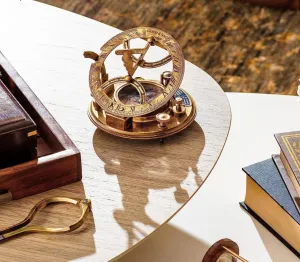 Vintage Sundial Compass with Wooden Box, Antique Brass, Navigation Tool for Hiking, Camping by Royal Replica