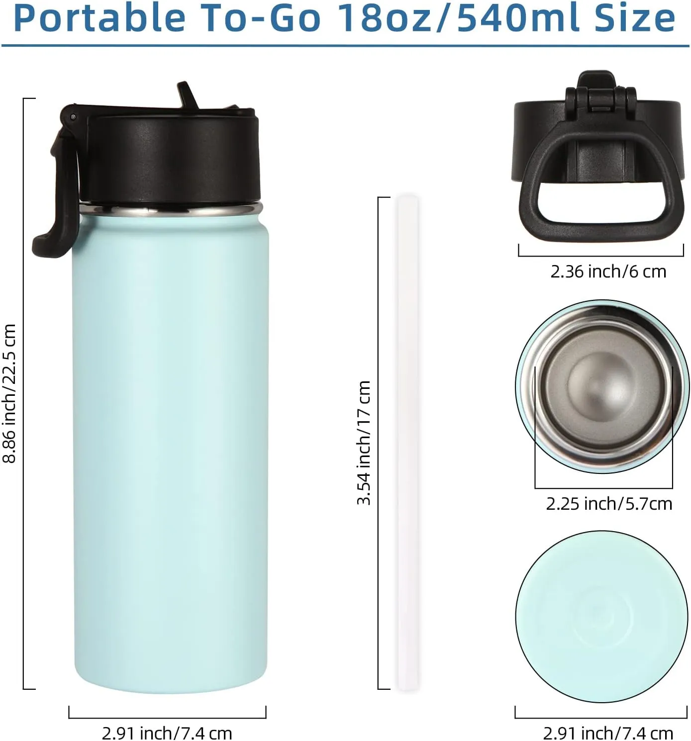Volhoply 18oz Insulated Water Bottle Bulk 8 Pack,Kids Stainless Steel Water Bottles with Straw,Double Wall Vacuum Metal Cups Water Bottle,Wide Mouth Reusable Sport Flask for Cold Drink(Fog,8 Set)