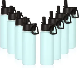 Volhoply 18oz Insulated Water Bottle Bulk 8 Pack,Kids Stainless Steel Water Bottles with Straw,Double Wall Vacuum Metal Cups Water Bottle,Wide Mouth Reusable Sport Flask for Cold Drink(Fog,8 Set)