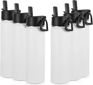 Volhoply 24oz Insulated Water Bottle with Straw Bulk 6 Pack,Not Suitable for Sublimation,Metal Wide Mouth Water Bottles with Handle Lid Keep Cold,Reusable Double Wall Cups(White,6 Count)