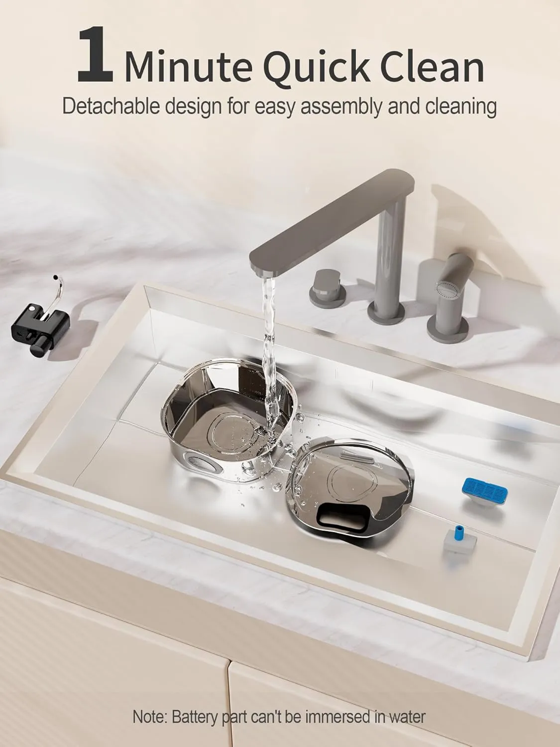 Voluas Stainless Steel Cat Water Fountain-Wireless Pet Water Fountain Battery Operated,108oz/3.2L, Automatic Water Dispenser for Dogs with Quiet Pump,Easy Clean BPA-Free for Cats, Dogs, Multiple Pets