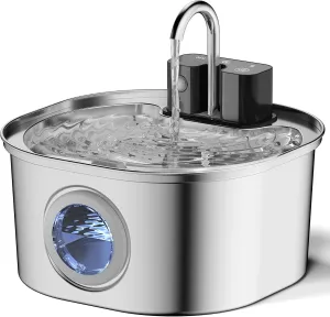 Voluas Stainless Steel Cat Water Fountain-Wireless Pet Water Fountain Battery Operated,108oz/3.2L, Automatic Water Dispenser for Dogs with Quiet Pump,Easy Clean BPA-Free for Cats, Dogs, Multiple Pets