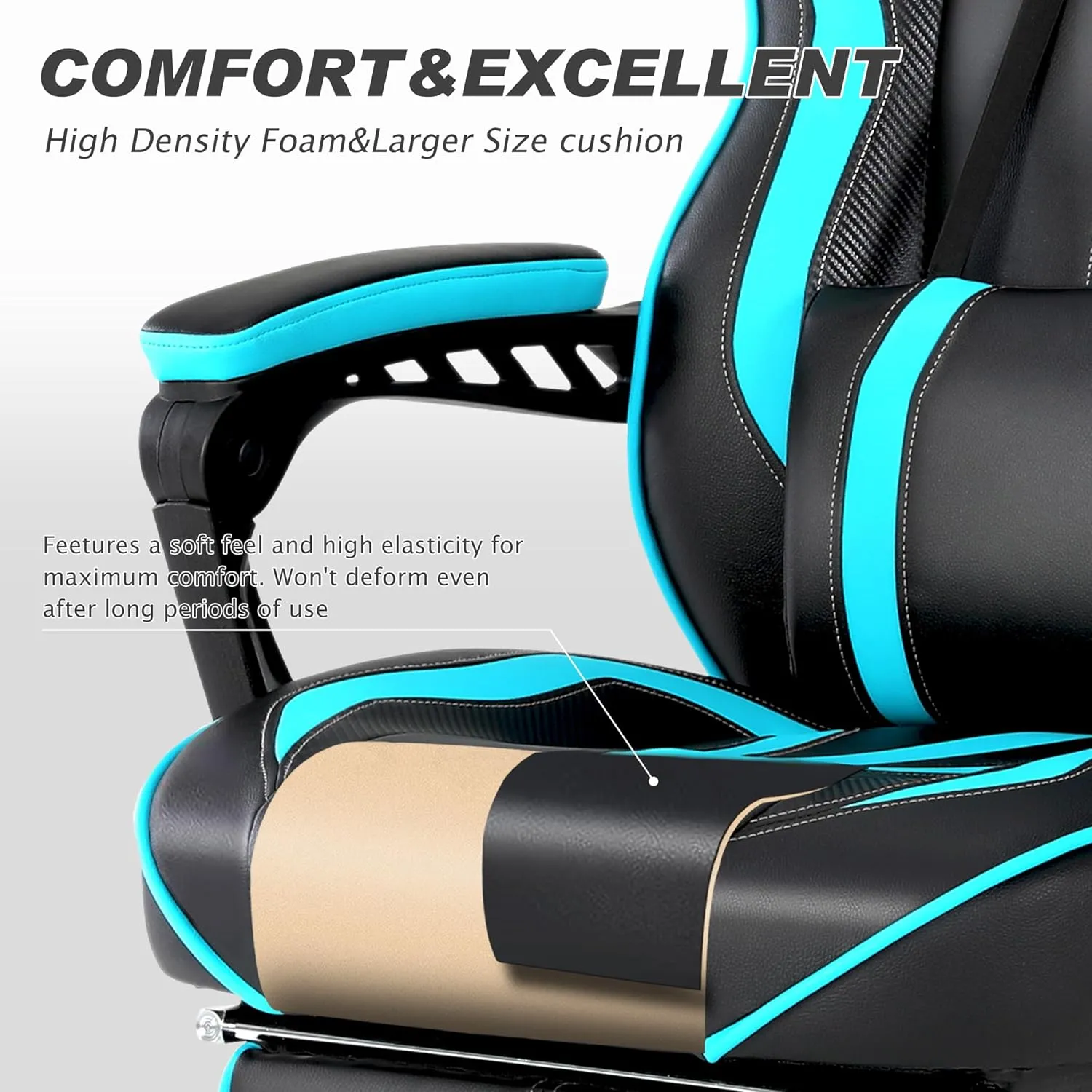 Vonesse Gaming Chair for Adults Gaming Chairs with Footrest Reclining Computer Chair for Heavy People Big and Tall Ergonomic Gamer Chair with Lumbar Pillow(Teal/Cyan)