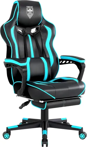 Vonesse Gaming Chair for Adults Gaming Chairs with Footrest Reclining Computer Chair for Heavy People Big and Tall Ergonomic Gamer Chair with Lumbar Pillow(Teal/Cyan)