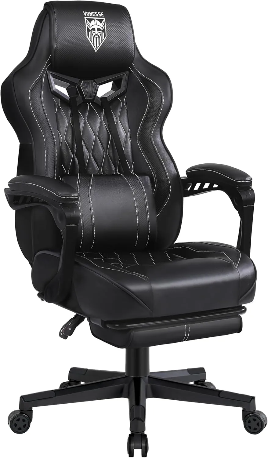 Vonesse Gaming Chair for Adults Gaming Chairs with Footrest Reclining Computer Gaming Chair for Heavy People Ergonomic Gamer Chair Big and Tall (Black)