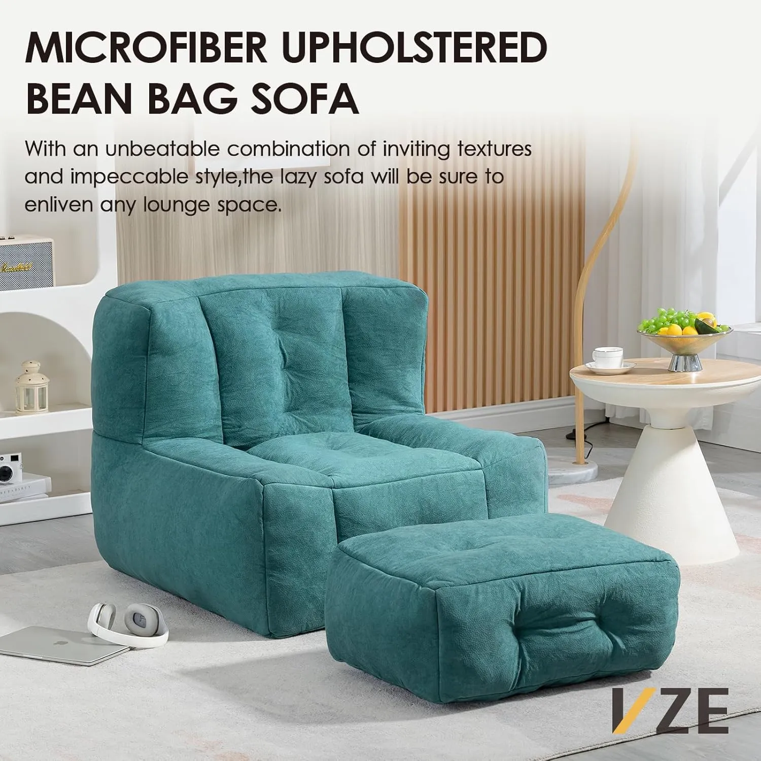 VZE Bean Bag Chair with Filler Included - Memory Foam Green Lounger for Adults Teens - Small Soft Beanbag Covers - Bean Bag Chairs for Classroom & Casual Occasions