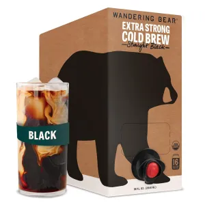 Wandering Bear Straight Black Organic Cold Brew Coffee On Tap, 96 fl oz - Extra Strong, Bold, Smooth, Unsweetened, Shelf-Stable, Ready to Drink, 100% Organic, Iced Cold Brewed Coffee Drinks