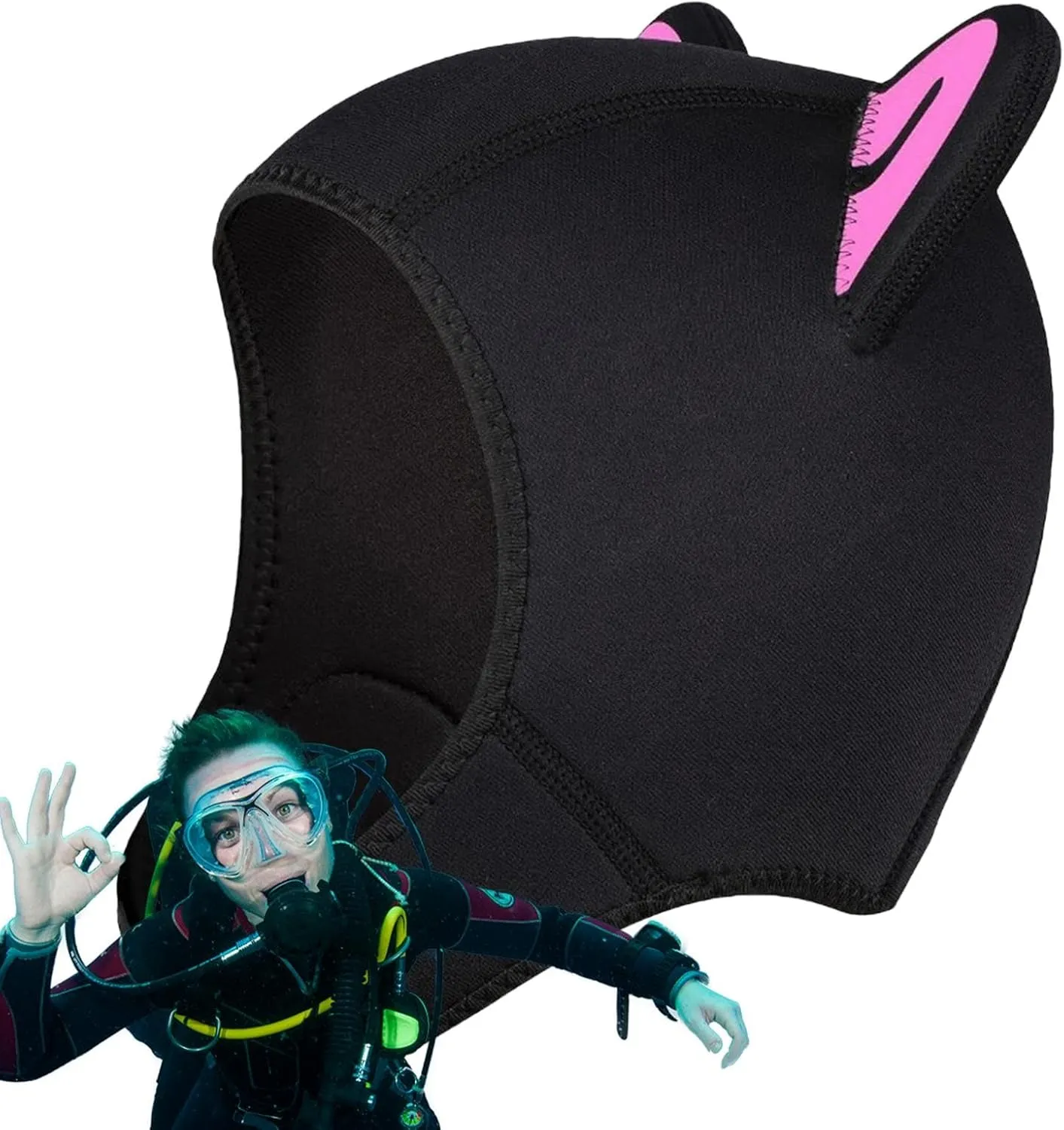 Warm Swim Hat - Waterproof Swim Hat, Insulated Swim Hat | Warm Uv-Proof Diving Hats with Humanized Design Cat Ears Swimming Hats, Multipurpose Rubber Swimming Gear for Surfing, Snorkeling