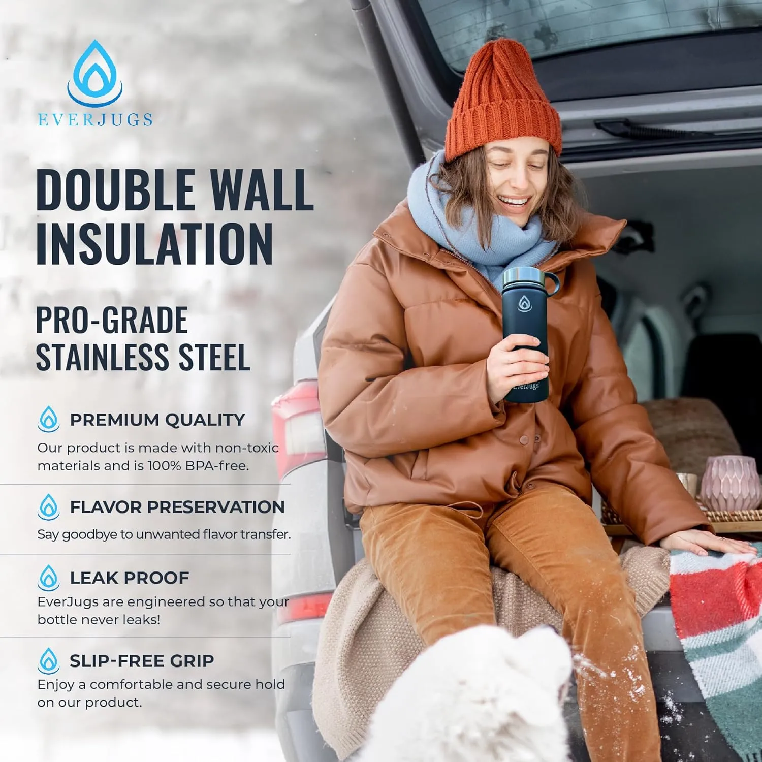 Water Bottle - 32 Oz, Wide Mouth, Premium Stainless Steel Lid/Bottle, Double Walled Vacuum Insulated, Thermo Mug, Metal Flask, Leak Proof, Eco-Friendly