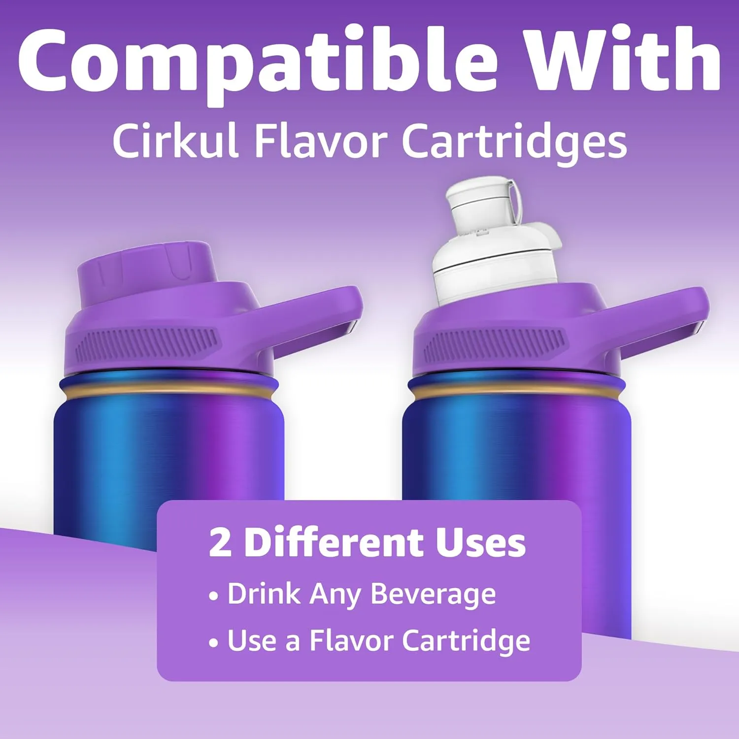 Water Bottle | Compatible With Popular Flavor Cartridges | BPA Free, Leak Proof, Double-Walled Vacuum Insulated Stainless Steel, and Dishwasher Safe | Cold for 24 Hours (Aura, 12oz)