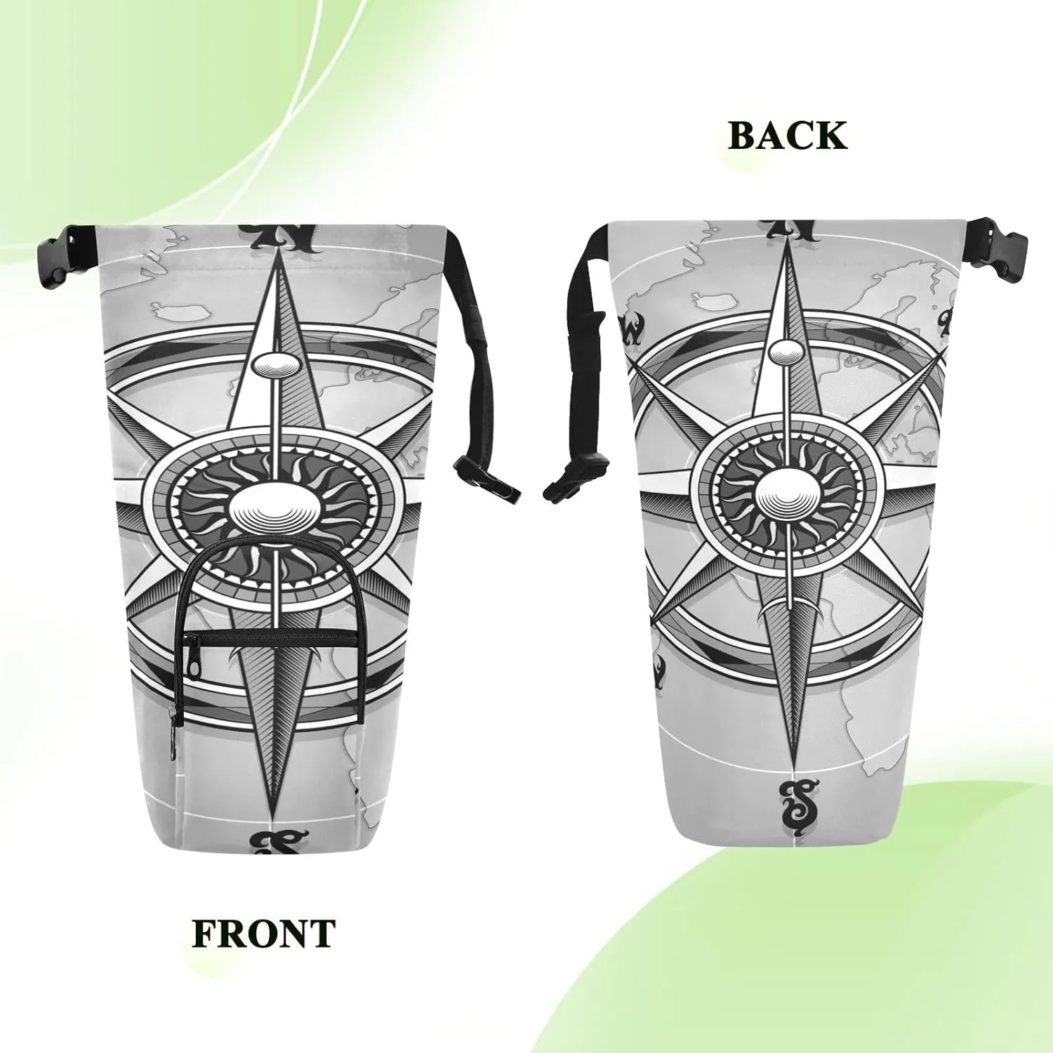 Water Bottle Sling Sleeve Bag, Bottle Carrier Holder Case Cover with Removable Strap Travel Cup Mug Storage with Pockets Grasses Classic Vintage Wind Compass Rose on Map Background