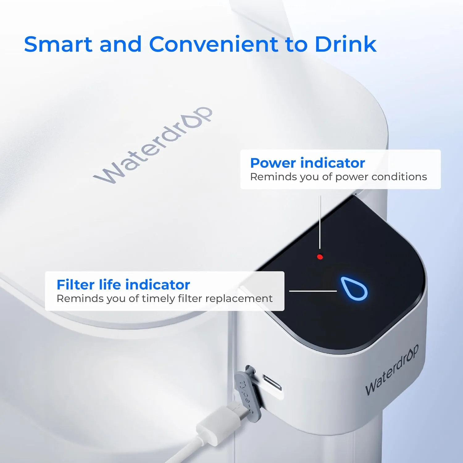 Waterdrop Electric Water Filter Pitcher, Reduce 99.6% of Lead and 45  Impurities, 200-Gallon Rechargeable Water Dispenser, Instant 15-Cup Countertop System, NSF/ANSI 401&53&42&372, NOT Reduce TDS