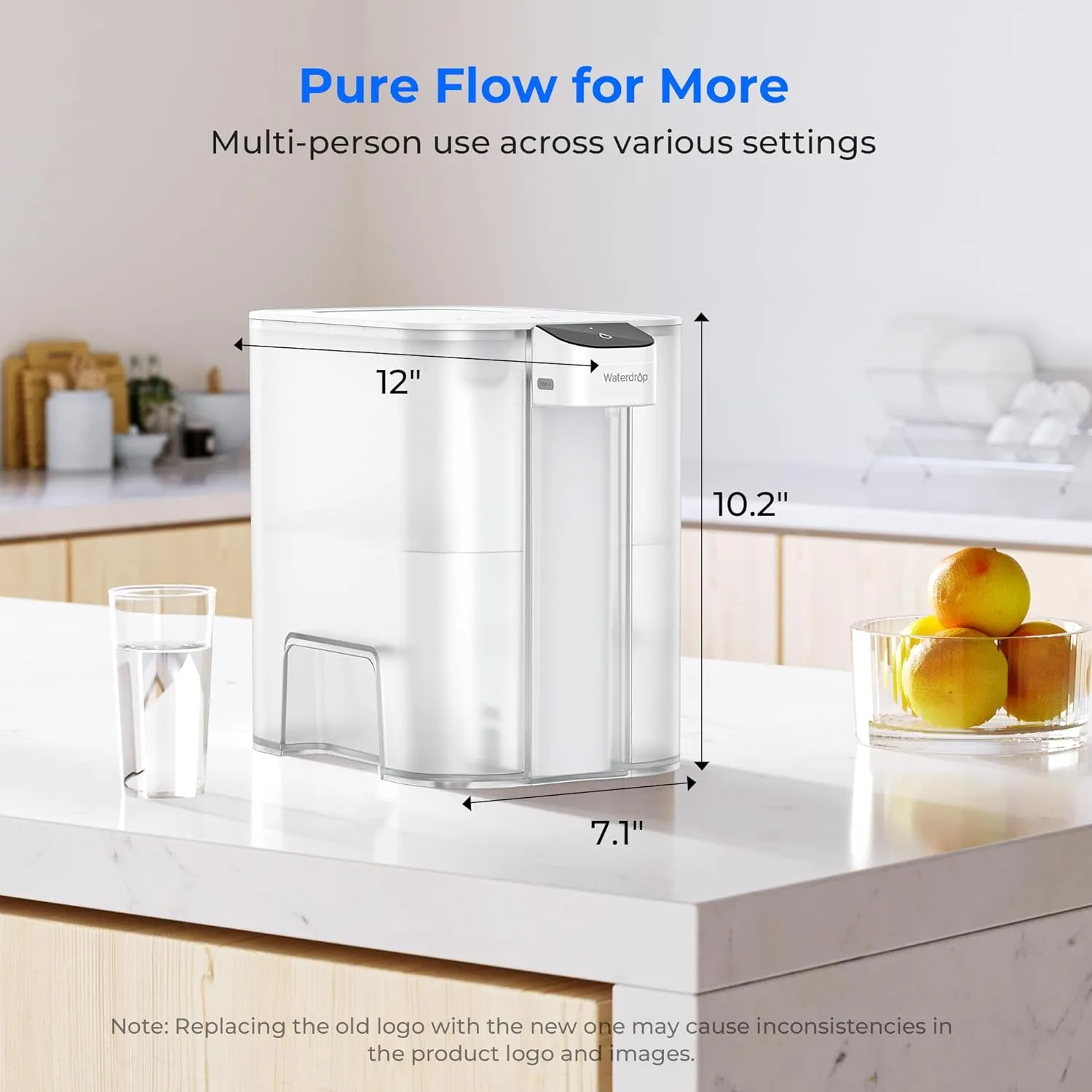 Waterdrop Large 27-Cup Mega Electric Water Filter Dispenser, 200-Gallon Rechargeable Instant System, NSF/ANSI 42&53&401&372, Reduce PFAS, Lead, Chlorine, with 1 Filter, White, Does not Lower TDS