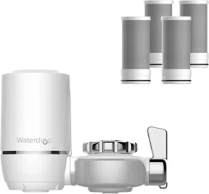 Waterdrop Water Filter for Sink Faucet, NSF Certified Water Purifier, 320 Gallon Tap Water Filter for Kitchen Sink, Reduces Chlorine, Lead-Free Material, Faucet Mount Water Filtration System 4 Filters