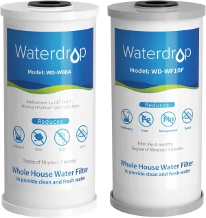Waterdrop Whole House Water Filter, Carbon Filter, Reduce Iron & Manganese Filter Cartridge, Replacement for GE GXWH40L, FXHTC, Ispring, Culligan® RFC-BBSA, Whirlpool®, Any 10" x 4.5" System, 5 Micron