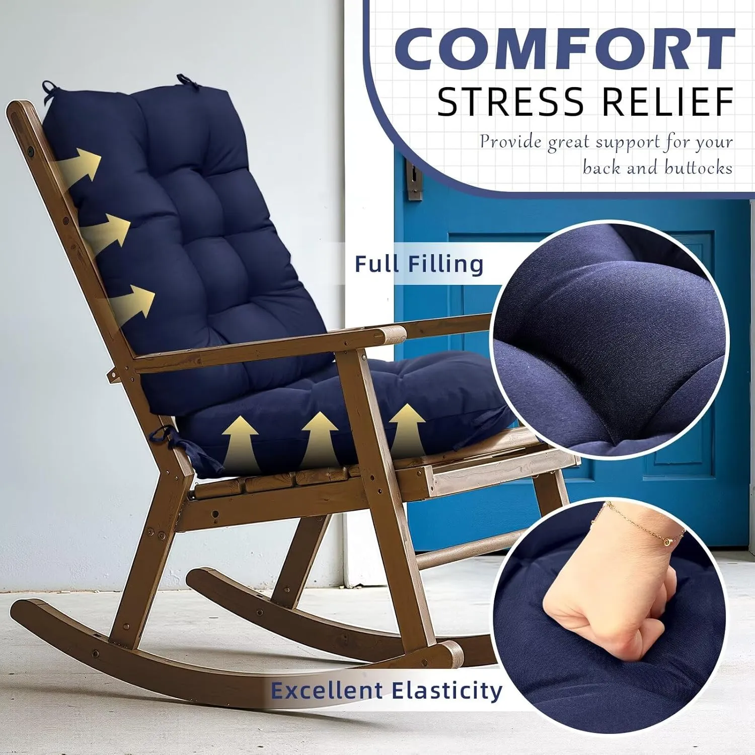 Waterproof Wicker Chair Cushion U-Shape Seat Cushion Set of 1 Patio Furniture Cushions Outdoor Rocking Chair Pad for Indoor Outdoor Orange