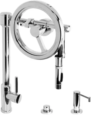 Waterstone 5125-3-AC Endeavor Wheel Pulldown Faucet Toggle Sprayer 3pc Suite Antique Copper