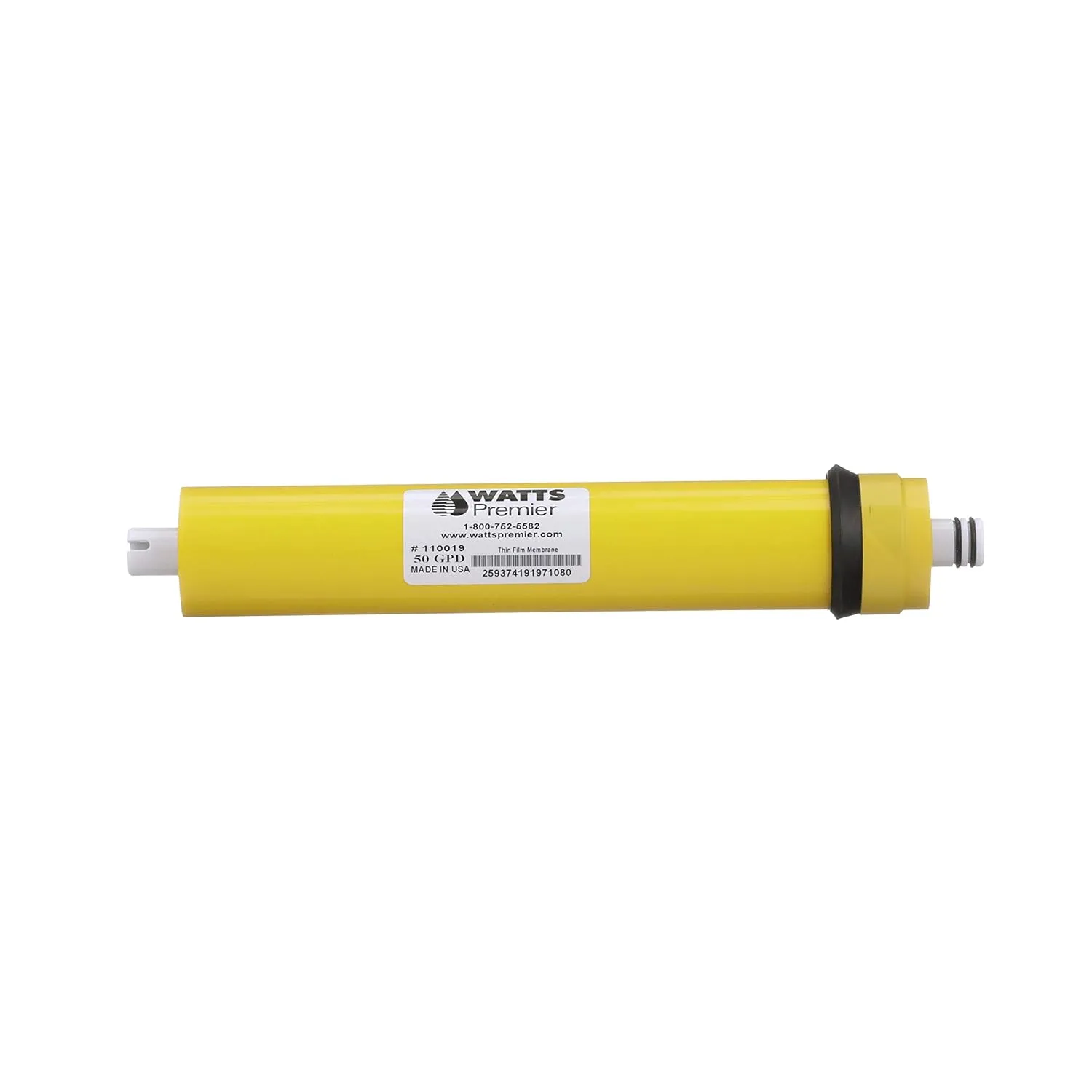 Watts Premier RO Water Filter 50 GPD (Gallons Per Day) Semi-Permeable Membrane Replacement for Premier Standard Reverse Osmosis System, Yellow, Built-In Check Valve, 1.8" Dia x 10.75" L, 1-Pack
